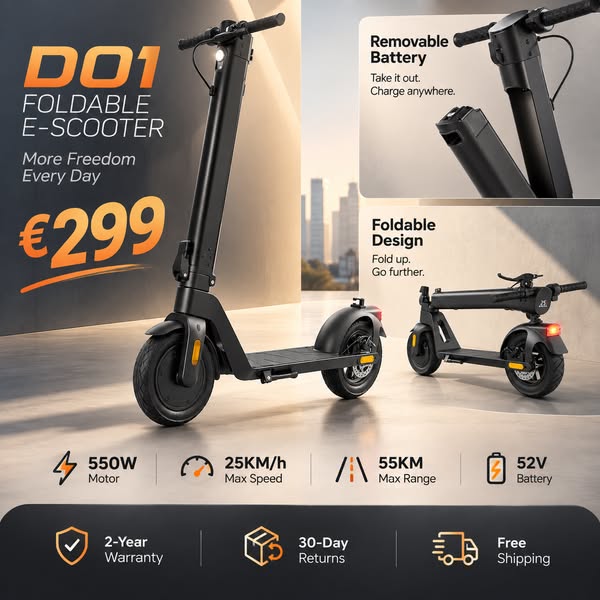 D01 Foldable E-Scooter – Only €299 - Free Shipping