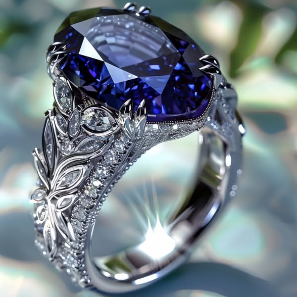 Vintage Oval Blue Gem Statement Ring