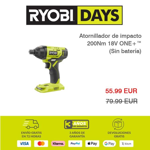 Atornillador de impacto 200Nm 18V ONE+™ (Sin batería)