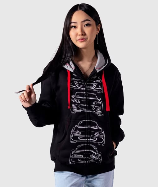 Hardtuned Unisex Mazda MX-5 Miata Roadster Hoodie - Graphic - Hooded - Zip-Up, XXS
