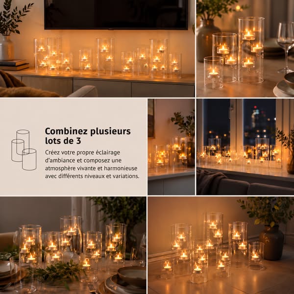 Lanternes à bougies chauffe-plat en verre (3 pièces)