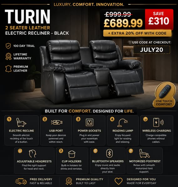 Turin - 2 Seater - Leather Recliner