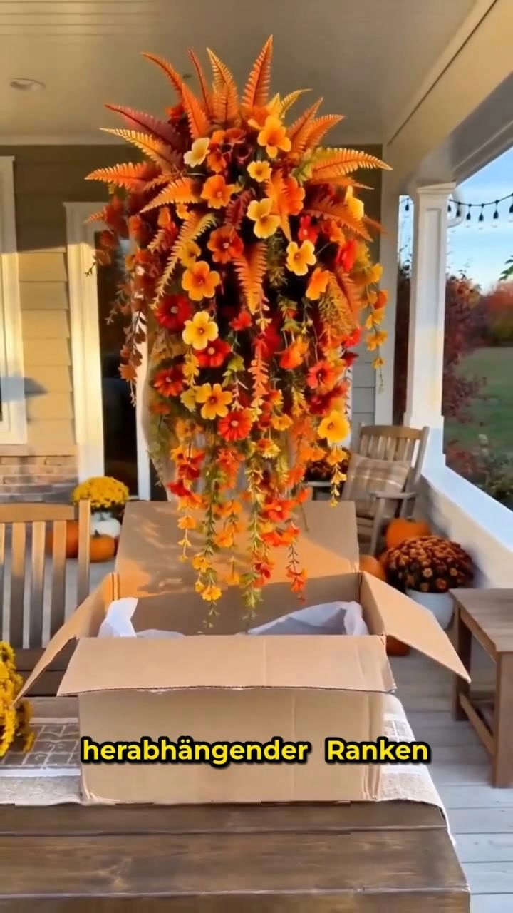 Künstlicher Herbst-Hängekorb – Herbstliche Dekoration für Veranda und Tür