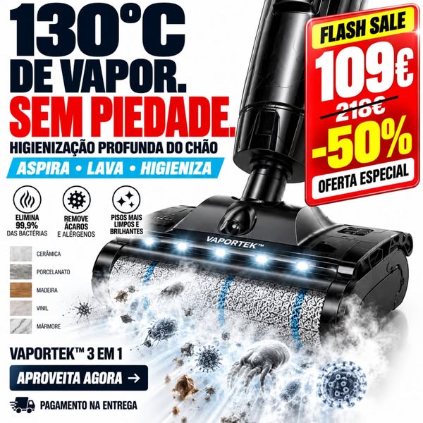 Elimina 99,9% dos germes com vapor