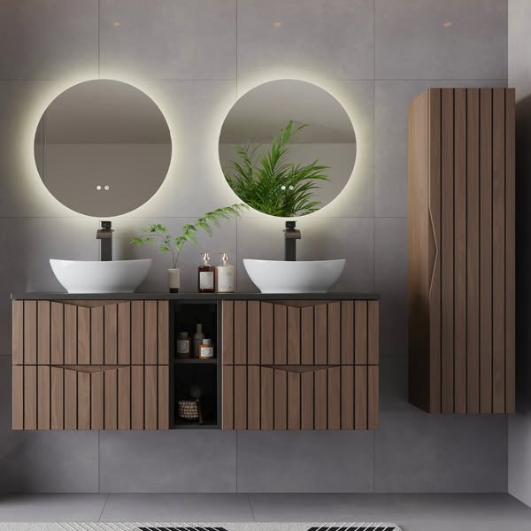 Meuble double vasque 140cm Siena bois noir