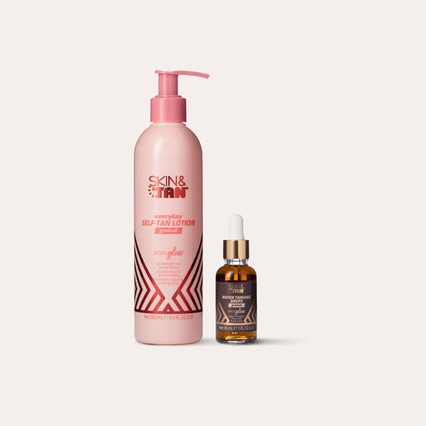 Skin & Tan Gradual Glow Duo - Body Glow Self-Tan Lotion 280ml & Notox Tanning Drops 30ml
