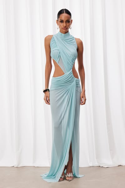 Izanagi Asymmetric Ruch Cutout Maxi Dress