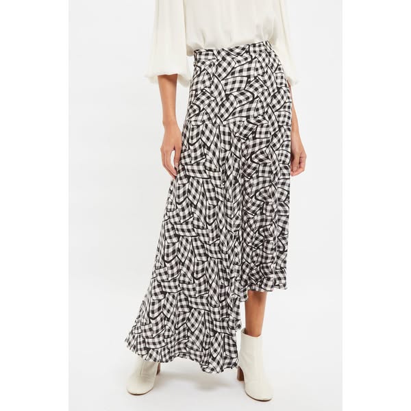 Louche Carole Gingham Twist Print Asymmetric Midi Skirt
