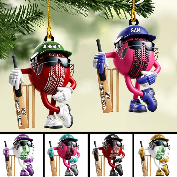 Custom Name & Number Cricket Ball Acrylic Ornament– Personalized Gift For Cricket Lovers