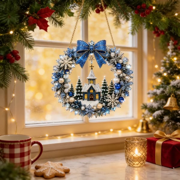 DIY Xmas Snowman Pearl Art Diamond Painting Acrylic Wreath Pendant