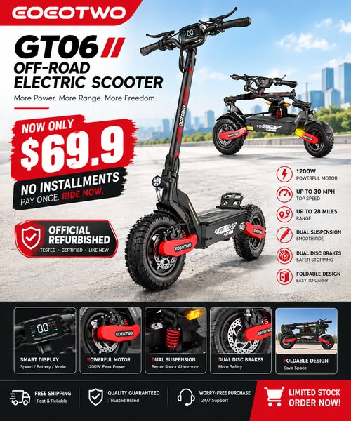 Certified Refurbished 1200W Scooter — ONLY $69.90!