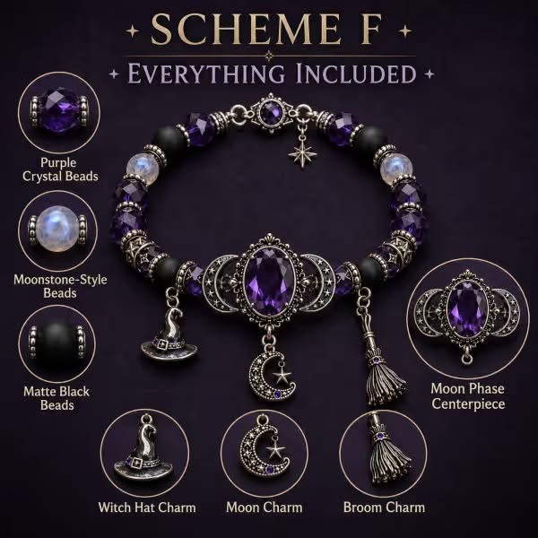 Witch’s Crystal Moon Charm Bracelet