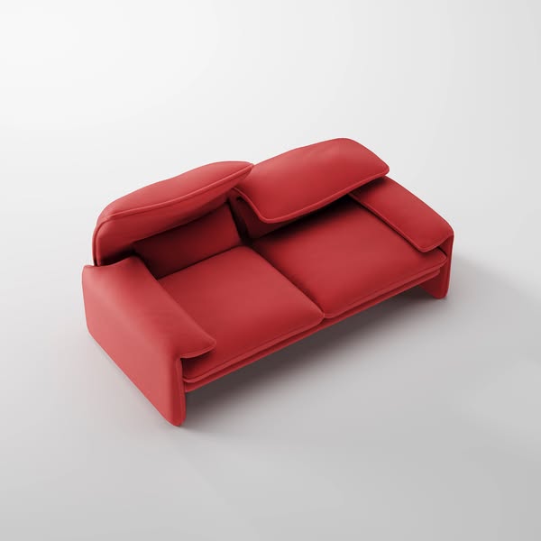 Bold Red Designer 2-Seater Sofa, Sculptural Statement