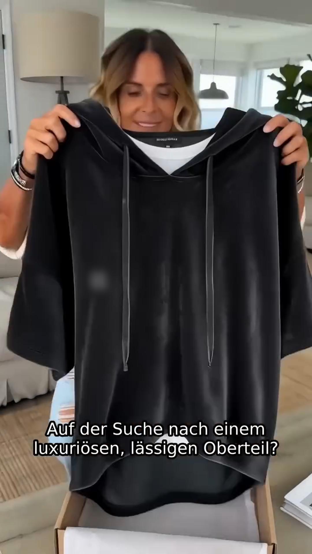 Minimalistisches Velours-Hoodie-Oberteil für Damen mit 3/4-Ärmeln