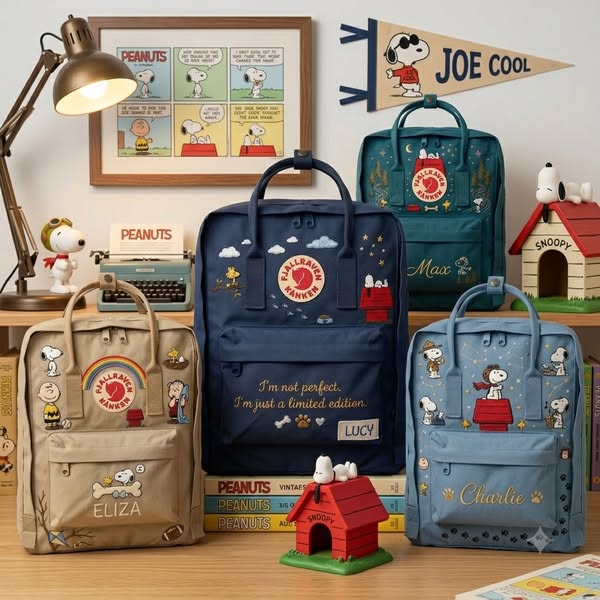 Hand-embroidered Snoopy Kånken Backpacks