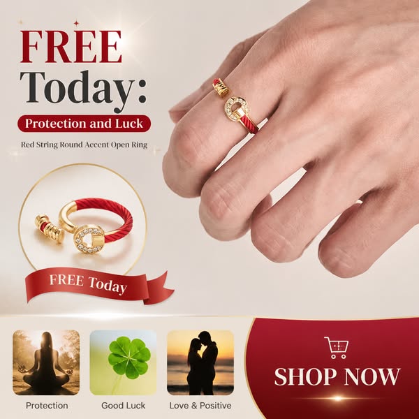 FREE Today: Protection and Luck Red String Round Accent Open Ring