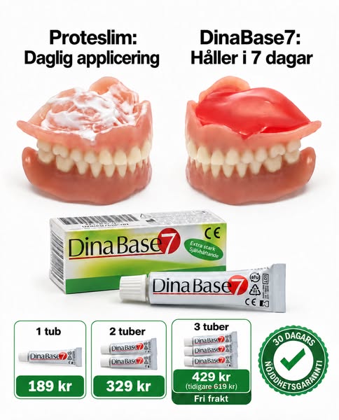 Slipp att protesen glider. Få fäste i 7 dagar.