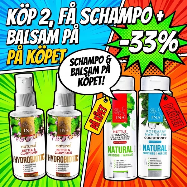 Köp 2 Hydrobiotic med brännässla, schampo och balsam på köpet