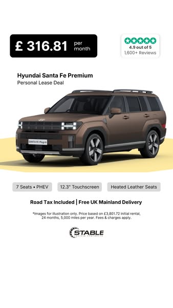 £316.81 / pm – Hyundai Santa Fe Premium Lease