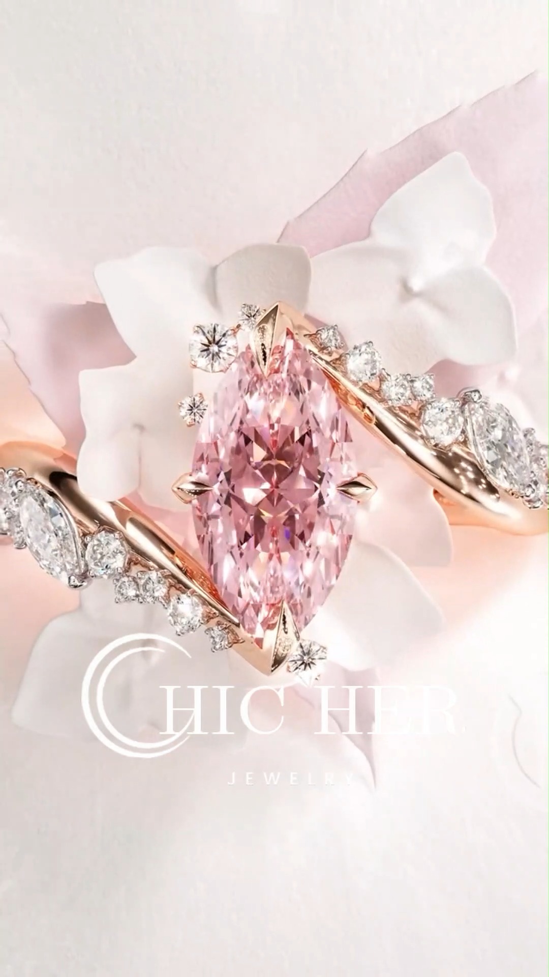 Bypass Design 3ct Marquise Cut Fancy Pink Sapphire Engagement Ring