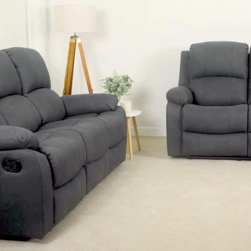 Alaska Grey Full Fabric Manual Reclining Sofa Suite