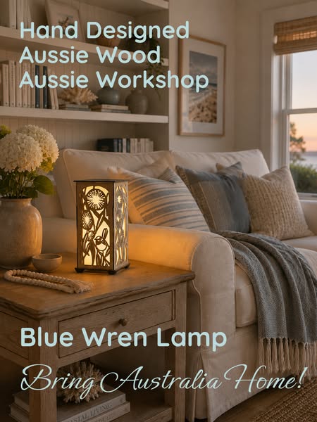 Blue Wren Wooden Lamp