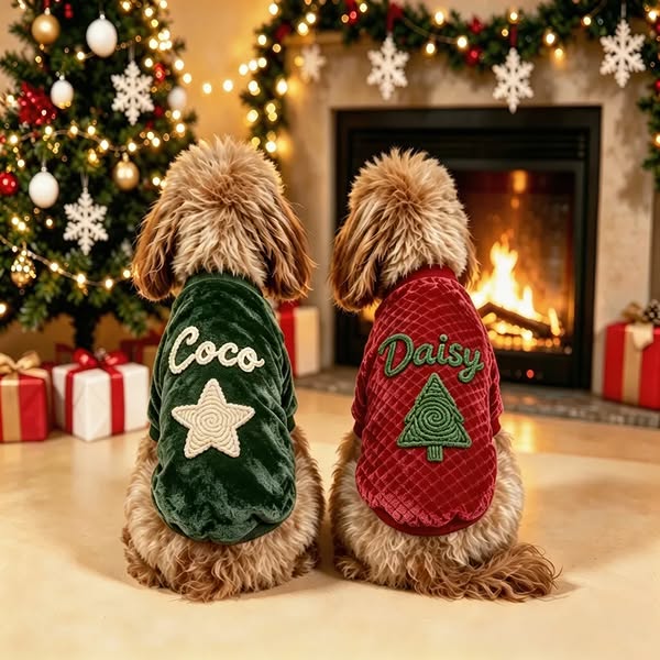 Personalized Hand Embroidered Christmas Pet Fleece Thermal Outfit