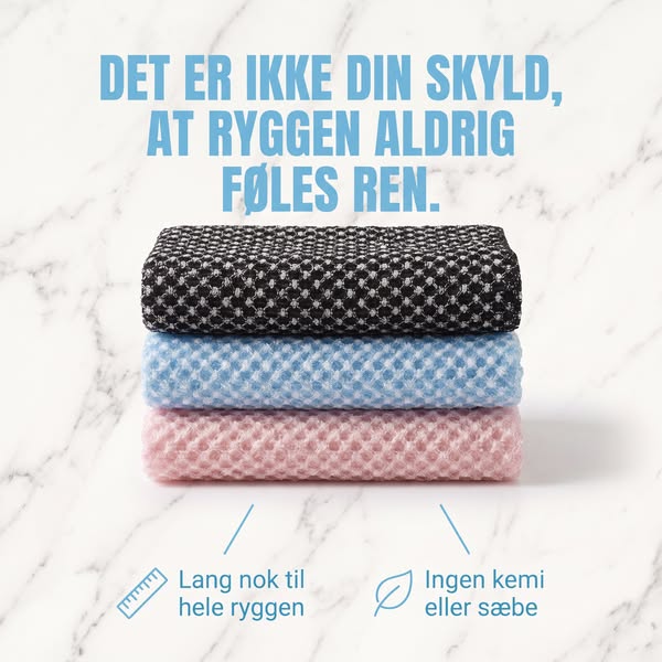 Når hele ryggen. Fjerner snavs og døde hudceller.