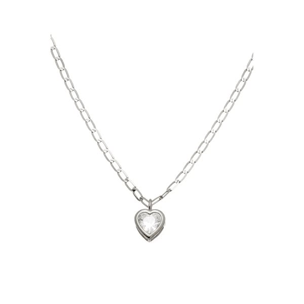 9ct Solid White Gold Heart Flat Curb Chain Necklace