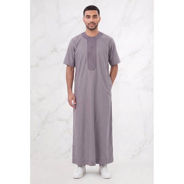 Moroccan Omani Short Sleeve Thobe Grey 1512 Col 01