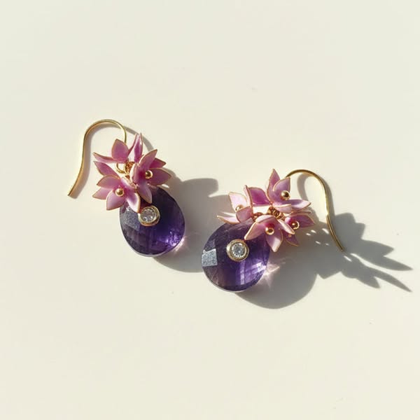Pink Floral Amethyst Earrings