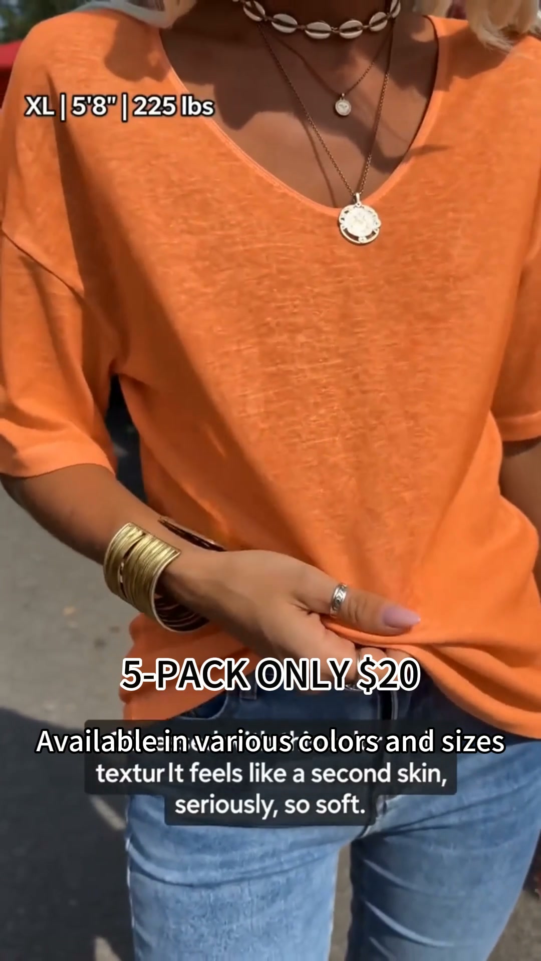 Women's Soft V Neck Tshirt Half Sleeve Lightweight Top Casual Comfortable