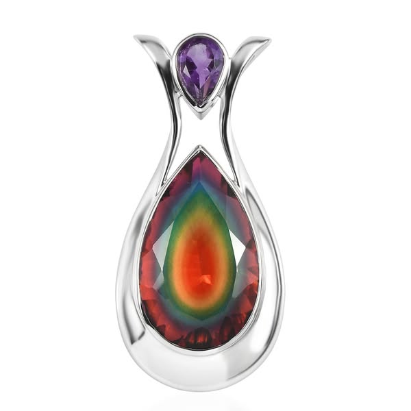€179.99 | Sajen Silber-Himmlischer Quarz, Afrikanischer Amethyst Anhänger 925 Silber rhodiniert ca. 21.06 ct