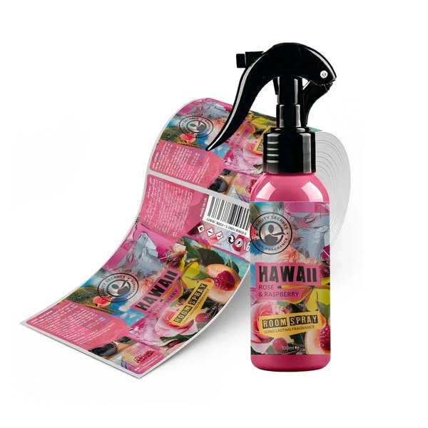 Custom Printed Room Spray Bottle Label Synthetic Paper Sticker Waterproof Adhesive Vinyl Packaging Labels