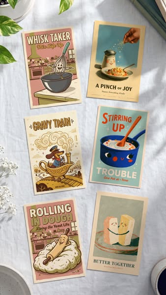 Six funny retro kitchen prints