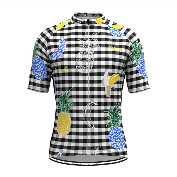 Men's The Fruits Print Black White Plaid Cycling Jersey