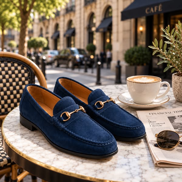 Handcrafted Navy Suede Loafers