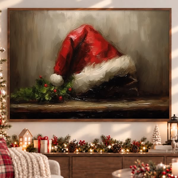 Yuletide's Gentle Touch, Christmas Canvas Painting, Xmas Wall Art Deco