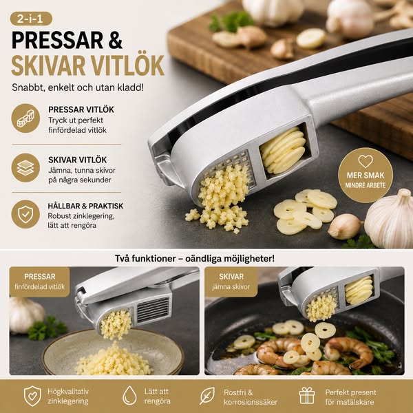 Pressa & skiva vitlök – med ett enda verktyg