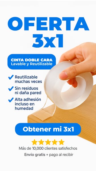 PROMO 3x1 Cinta Doble Faz Lavable Y Reutilizable