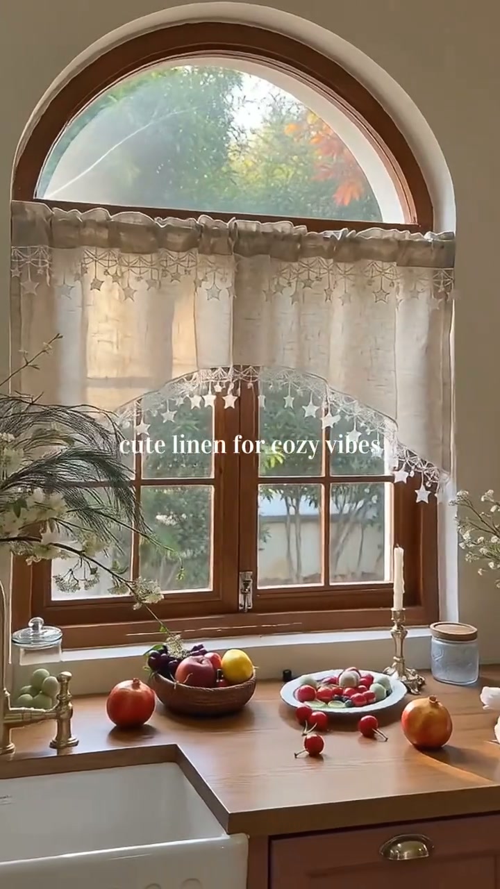 Versatile Country Style Curtain with Star Lace Trim