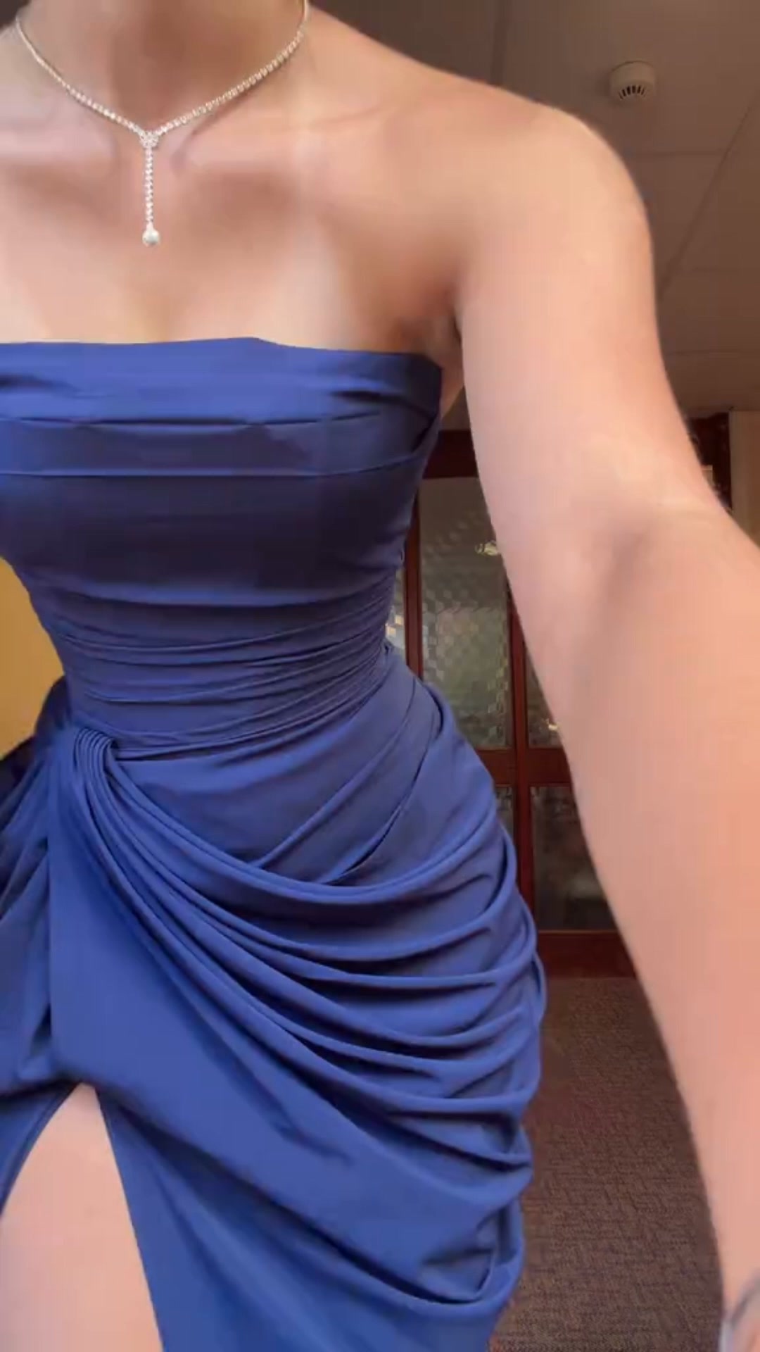 Strapless Ruched Lace-Up Evening Dress