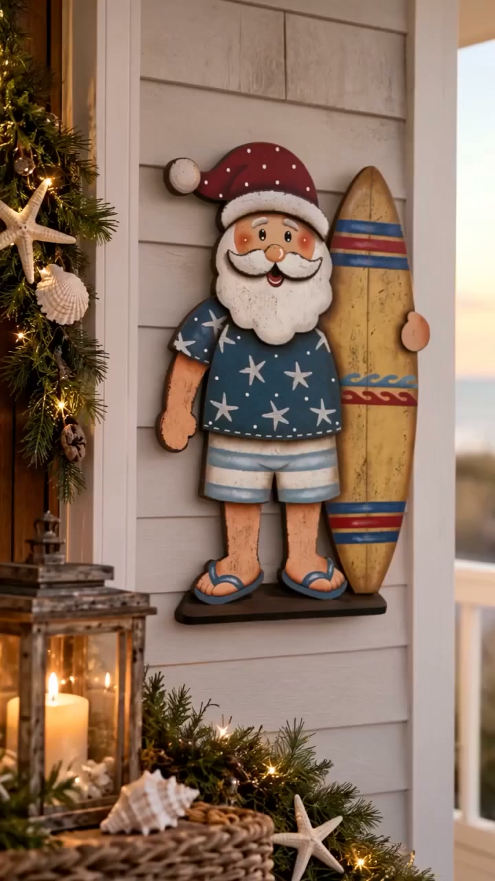 Lighted Seaside Santa Wall Decor – A Coastal Christmas Vibe