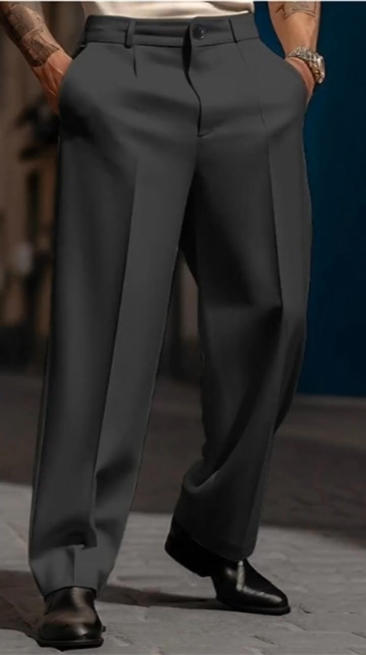 Men’s Casual Pleated Wide-Leg Pants