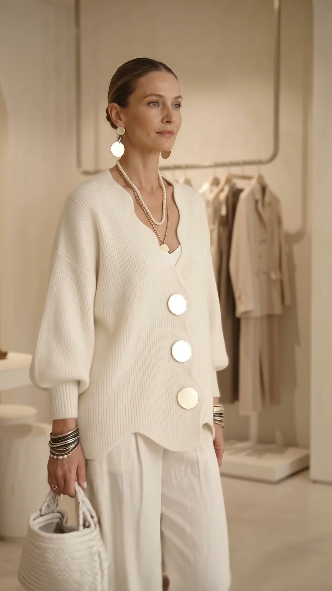 Cardigan Oversize con Bottoni e Bordo Smerlato - 44,99€