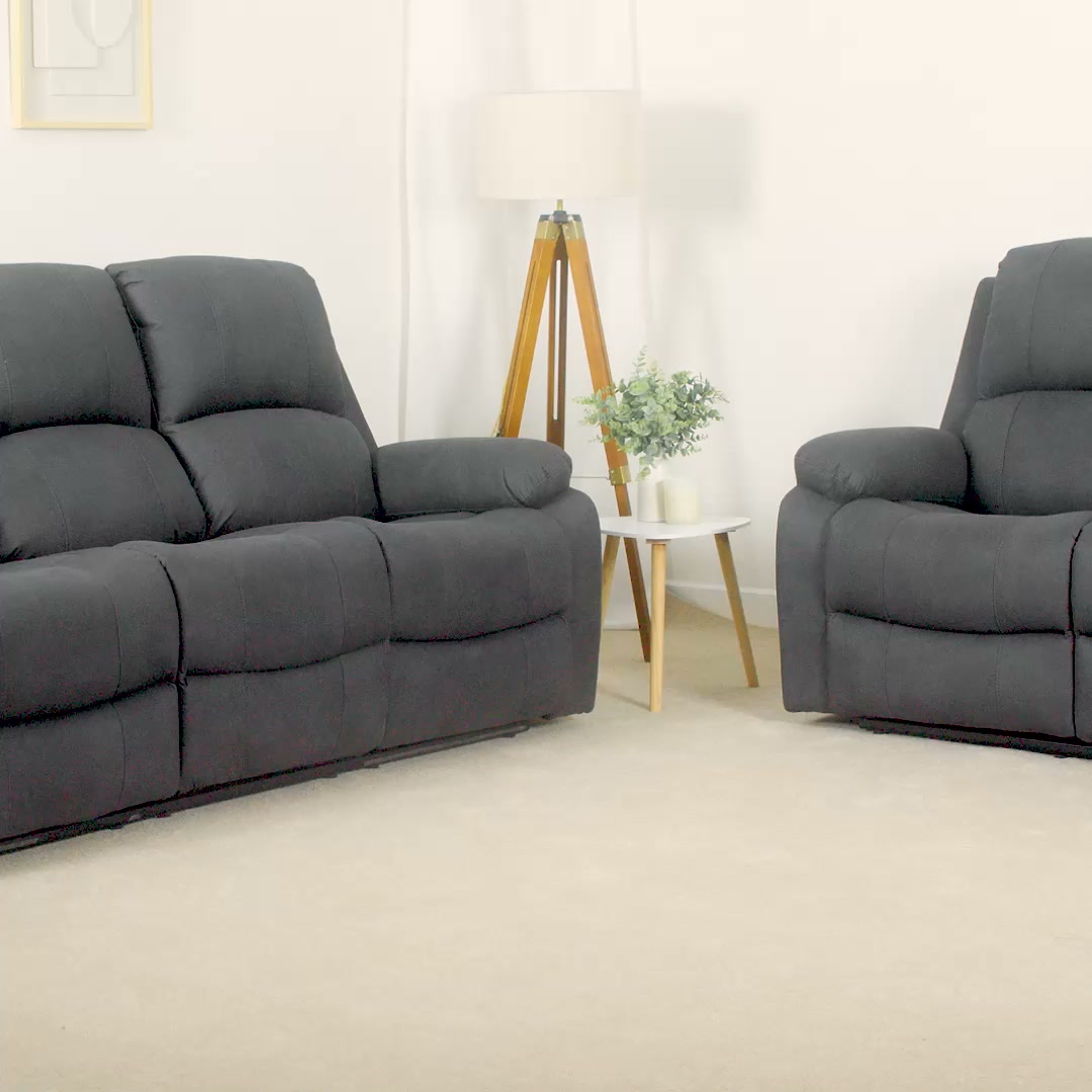 Alaska Grey Full Fabric Manual Reclining Sofa Suite