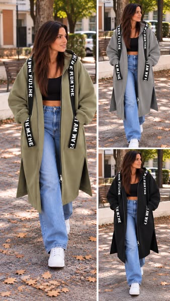 Chaqueta Larga con Capucha Oversize