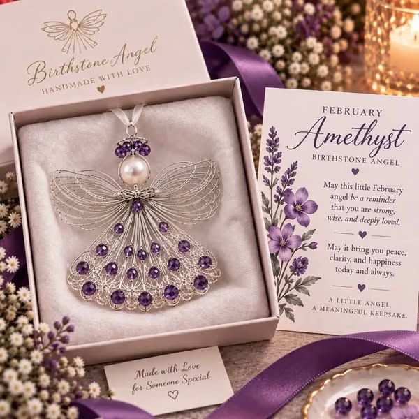 Last Day 50% OFF – Handmade Birthstone Angel Wire Ornament |12 Meaningful Birthstone Colors with Keepsake Card - January