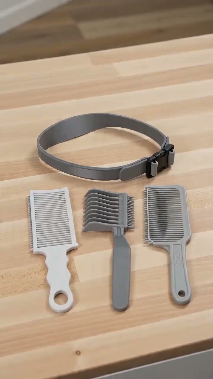 4-Piece Hair Cutting Guide Kit | Easy Self-Fade, Curved Neckline Template & Adjustable Silicone Band