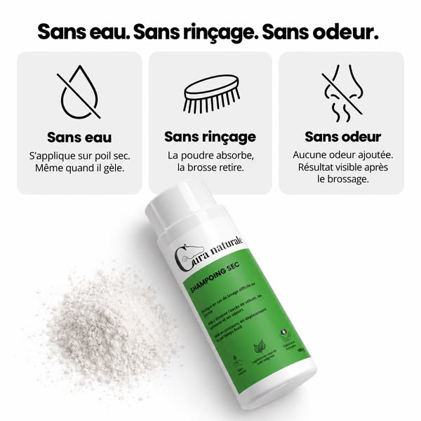 Shampoing sec pour cheval · Fabrication française